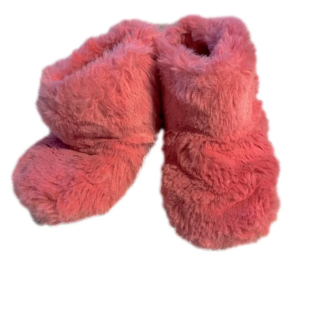 Pink fuzzy booty slippers